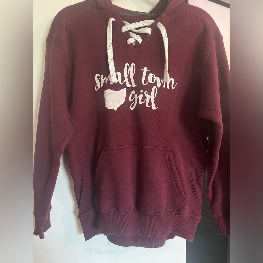 Maroon Small Town Girl Ohio Graphic Hoodie